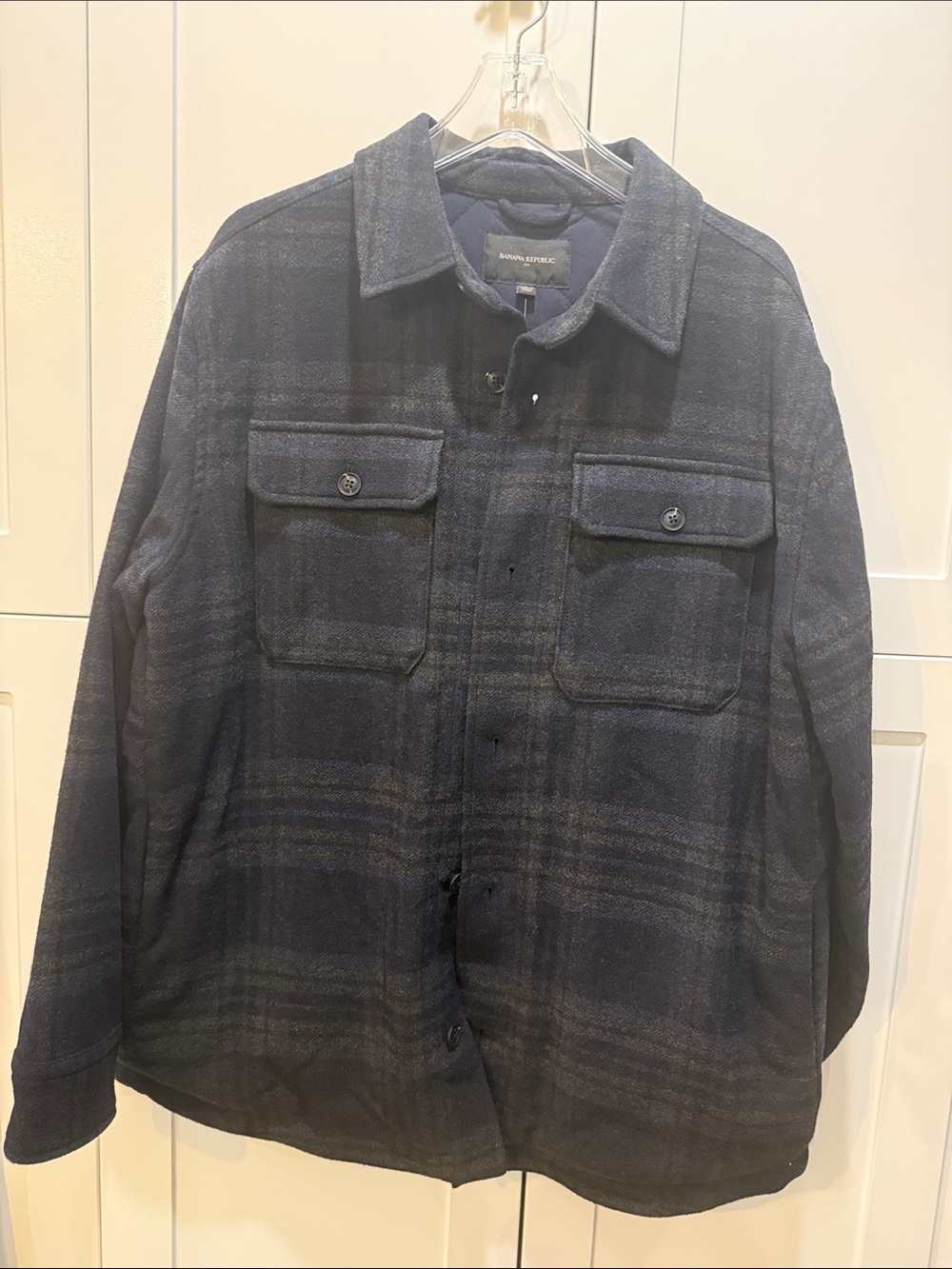 Banana Republic Men's Dark Navy Plaid Shirt Jacket